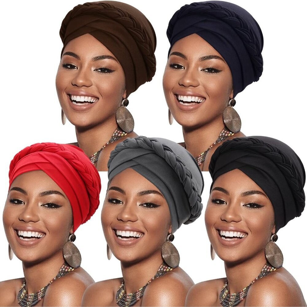 African Women Turban Caps Beanie Twist Headscarf Pre-Tied Twisted Braid Headwrap